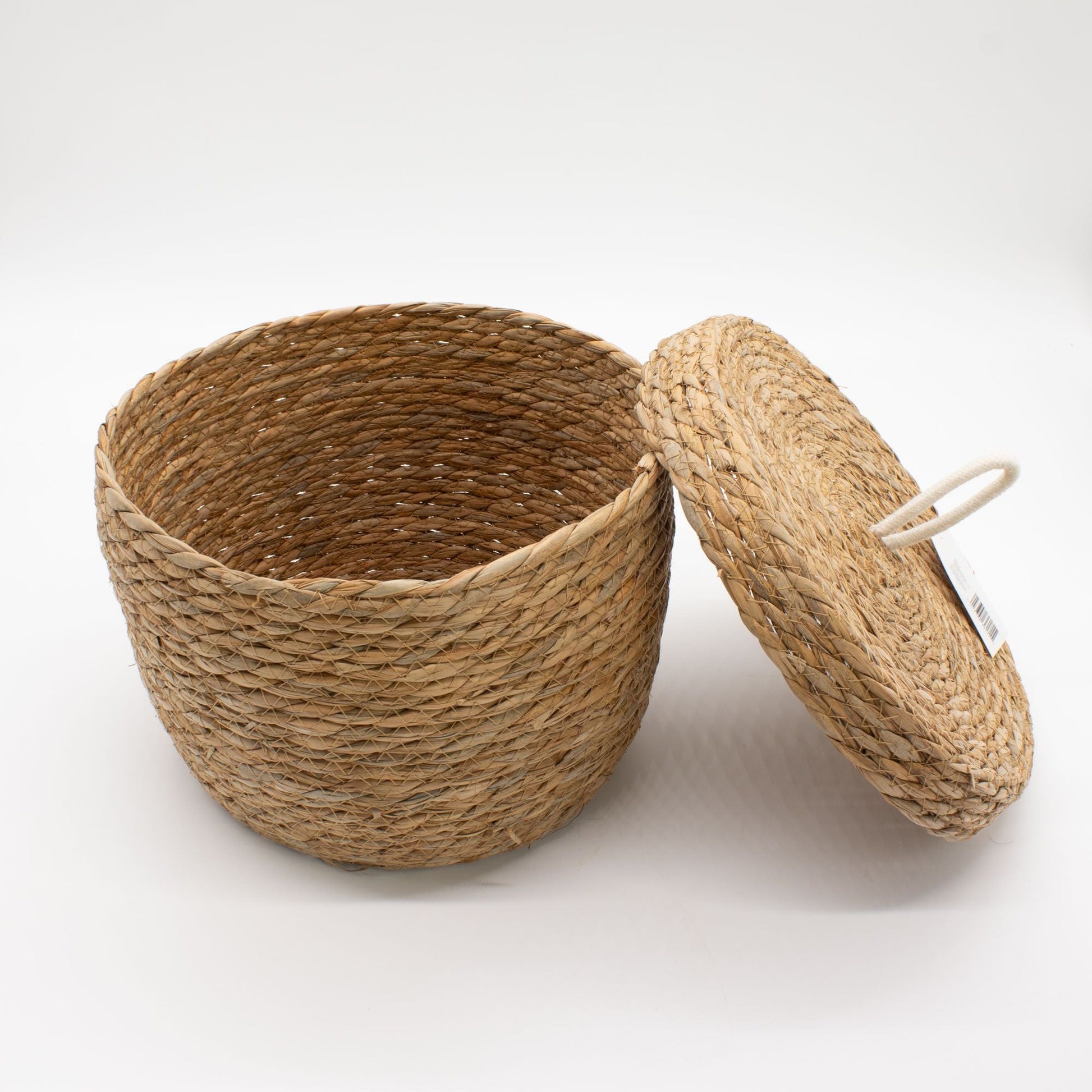 Seagrass & Cotton Round Baskets with Lids - Natural - Set of 3 - Luna Panther