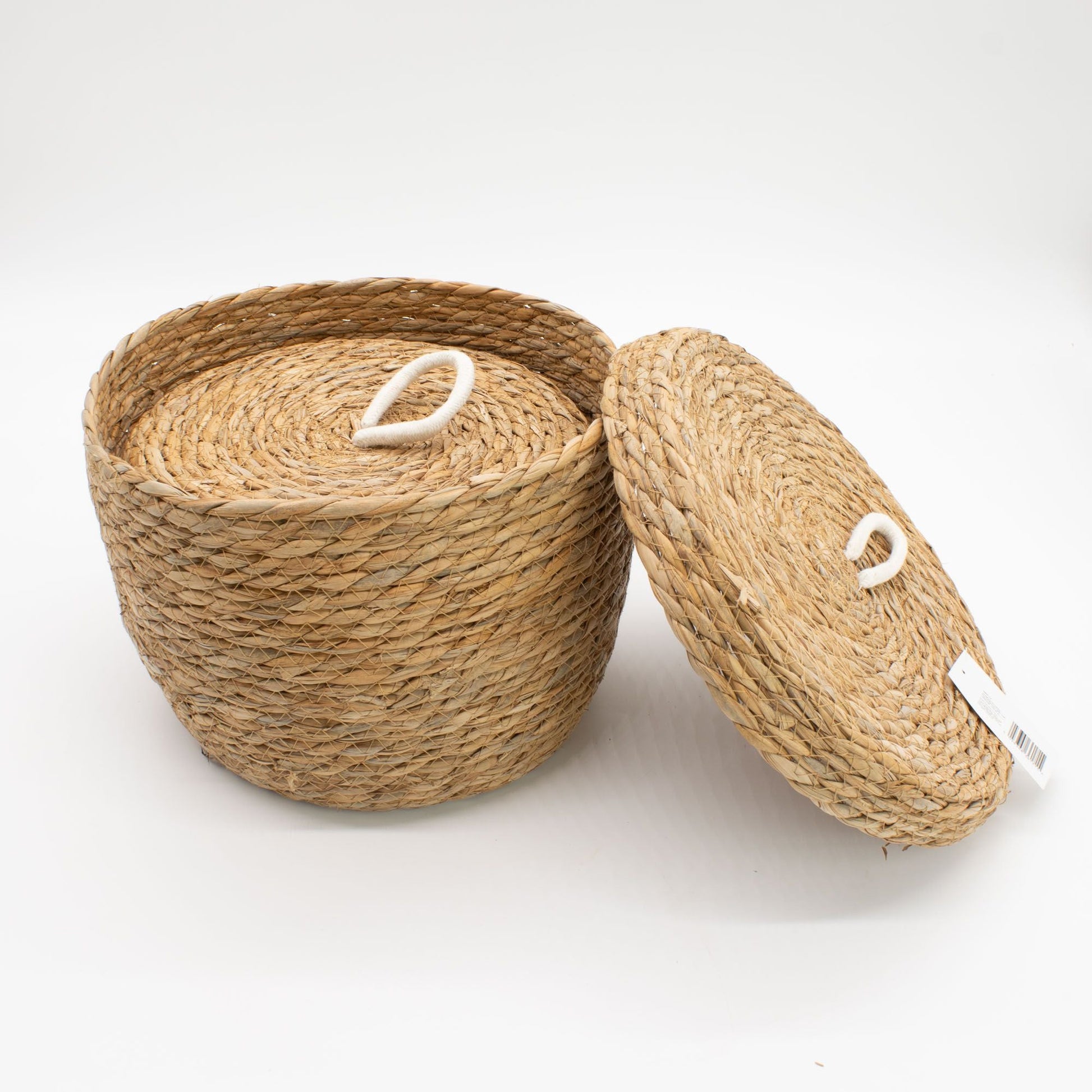 Seagrass & Cotton Round Baskets with Lids - Natural - Set of 3 - Luna Panther