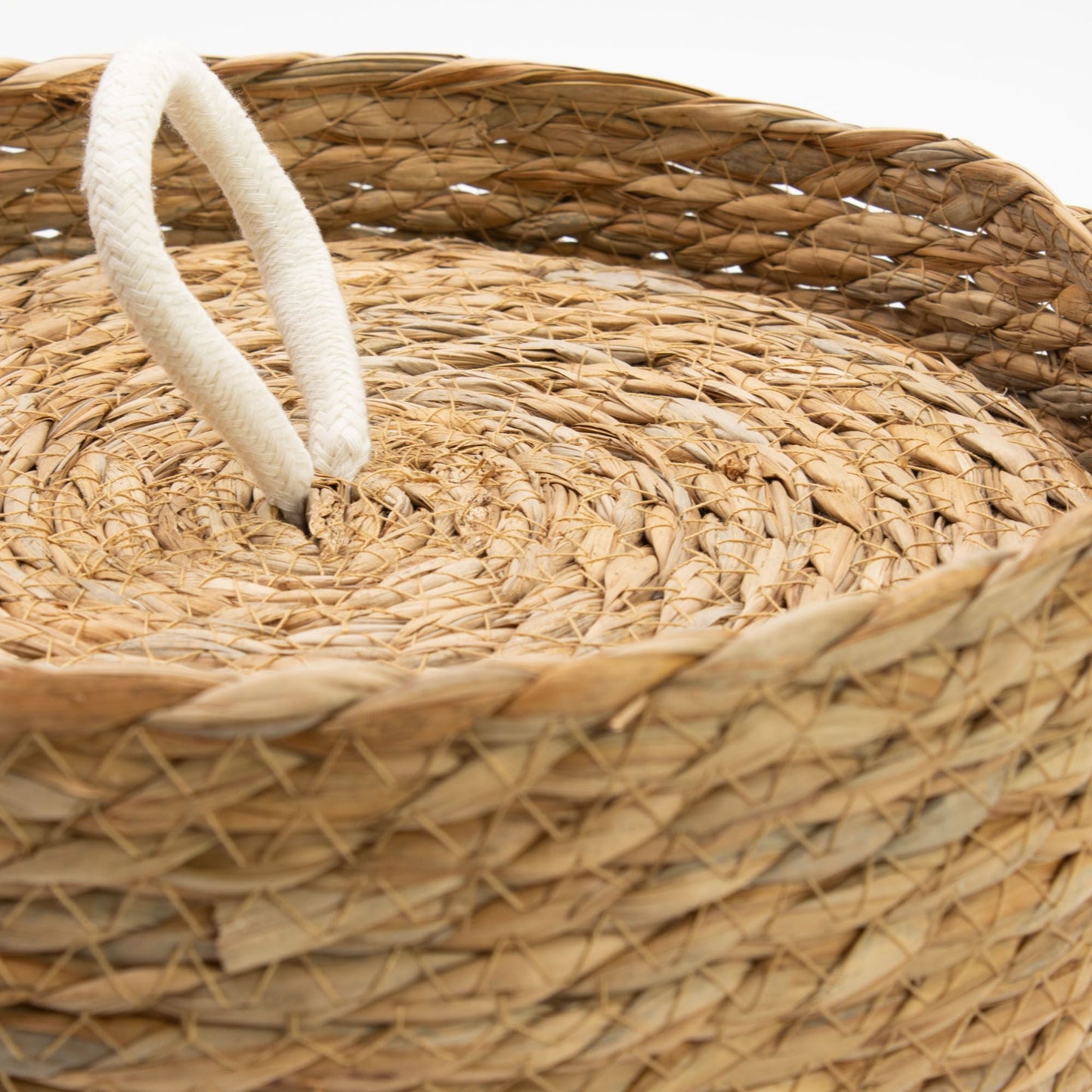 Seagrass & Cotton Round Baskets with Lids - Natural - Set of 3 - Luna Panther