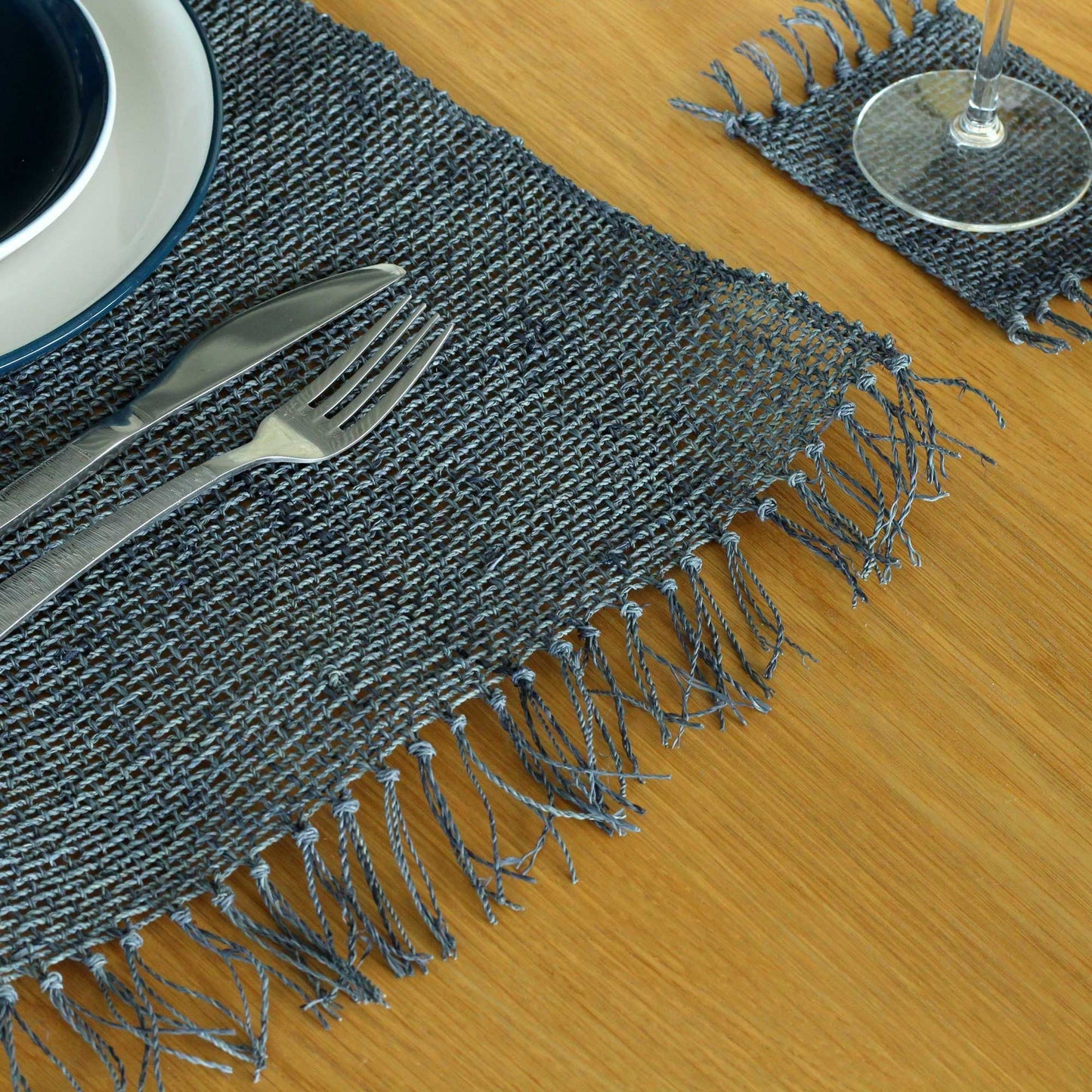 Seagrass Fringe Natural Placemat - Charcoal - Luna Panther