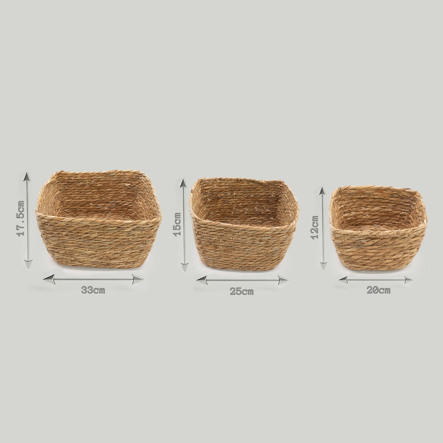 Seagrass Square Baskets - Natural - Set of 3 - Luna Panther