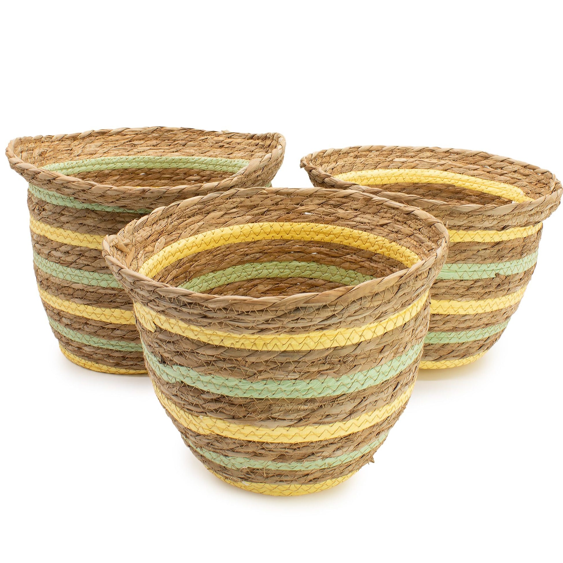 Seagrass & Straw Vase Shaped Baskets - Natural Yellow & Green - Set of 3 detail view 3 at Luna Panther