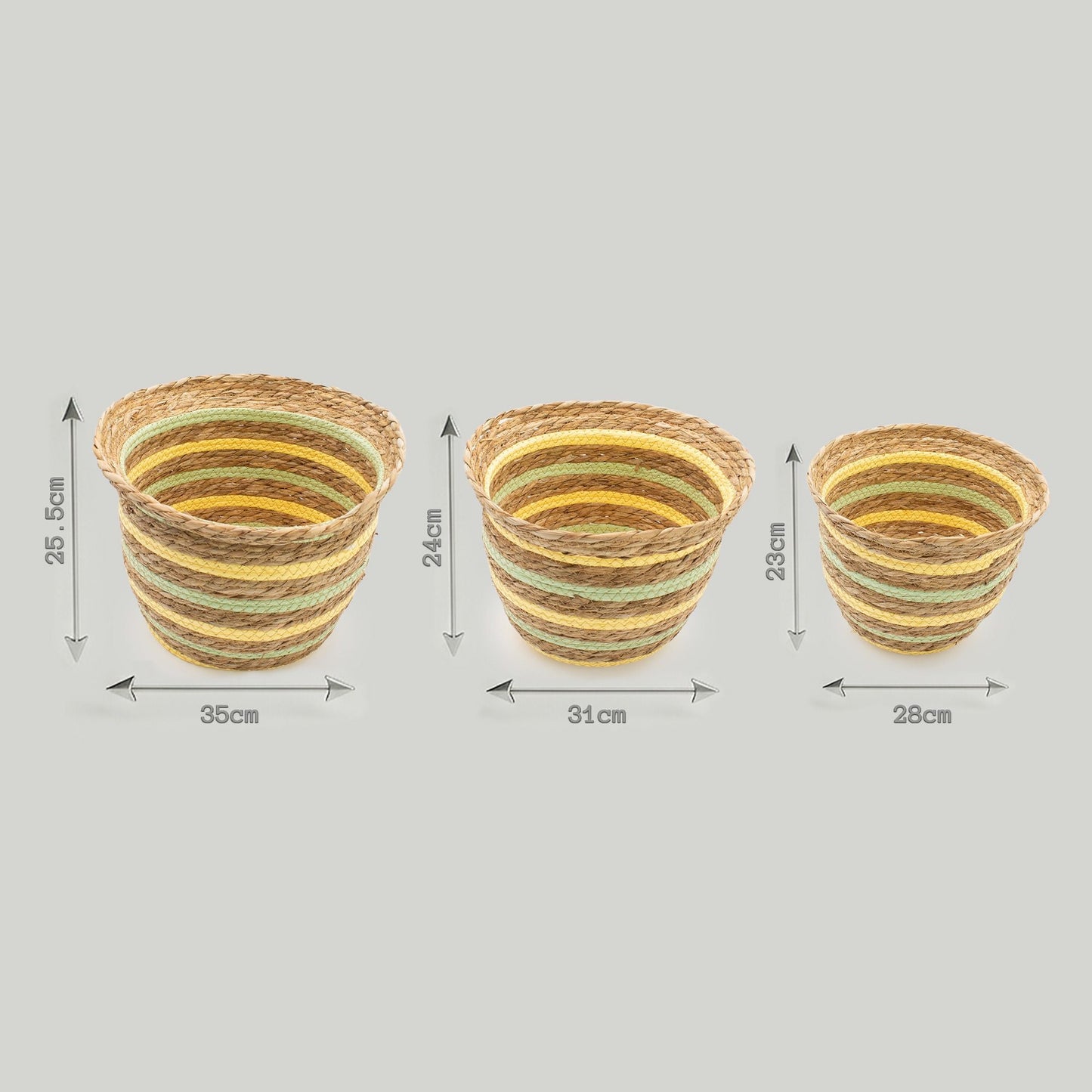 Seagrass & Straw Vase Shaped Baskets - Natural Yellow & Green - Set of 3 detail view 5 at Luna Panther