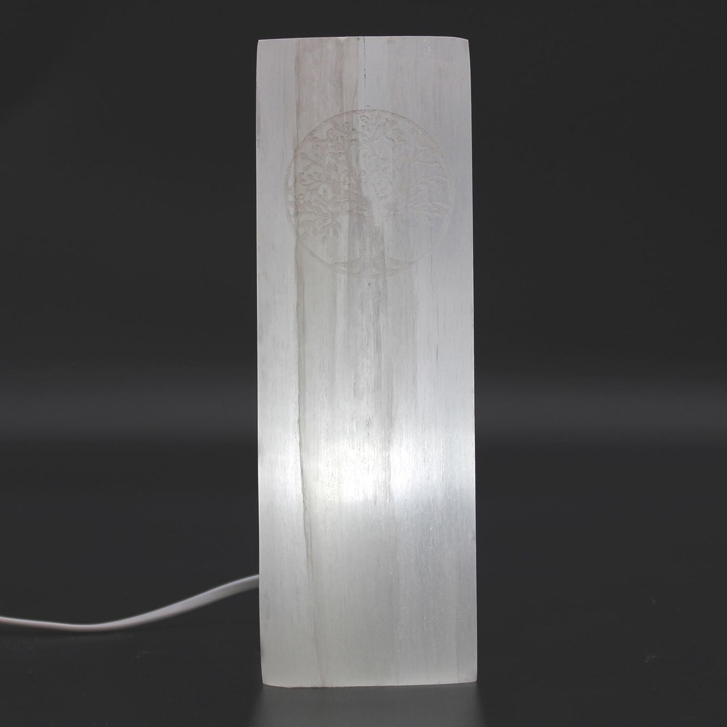Polished Selenite Block Lamp 25Cm Chakra Lamp featuring satin white sheen and fibrous texture - Luna Panther