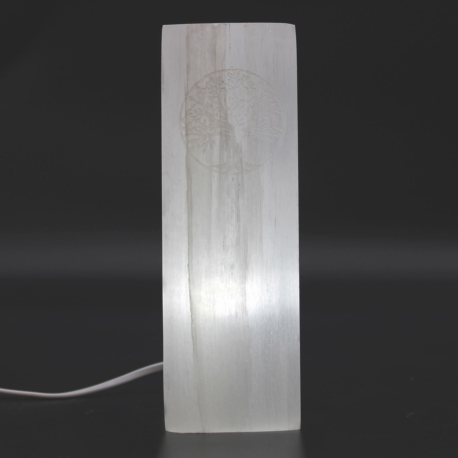 Polished Selenite Block Lamp 25Cm Chakra Lamp featuring satin white sheen and fibrous texture - Luna Panther