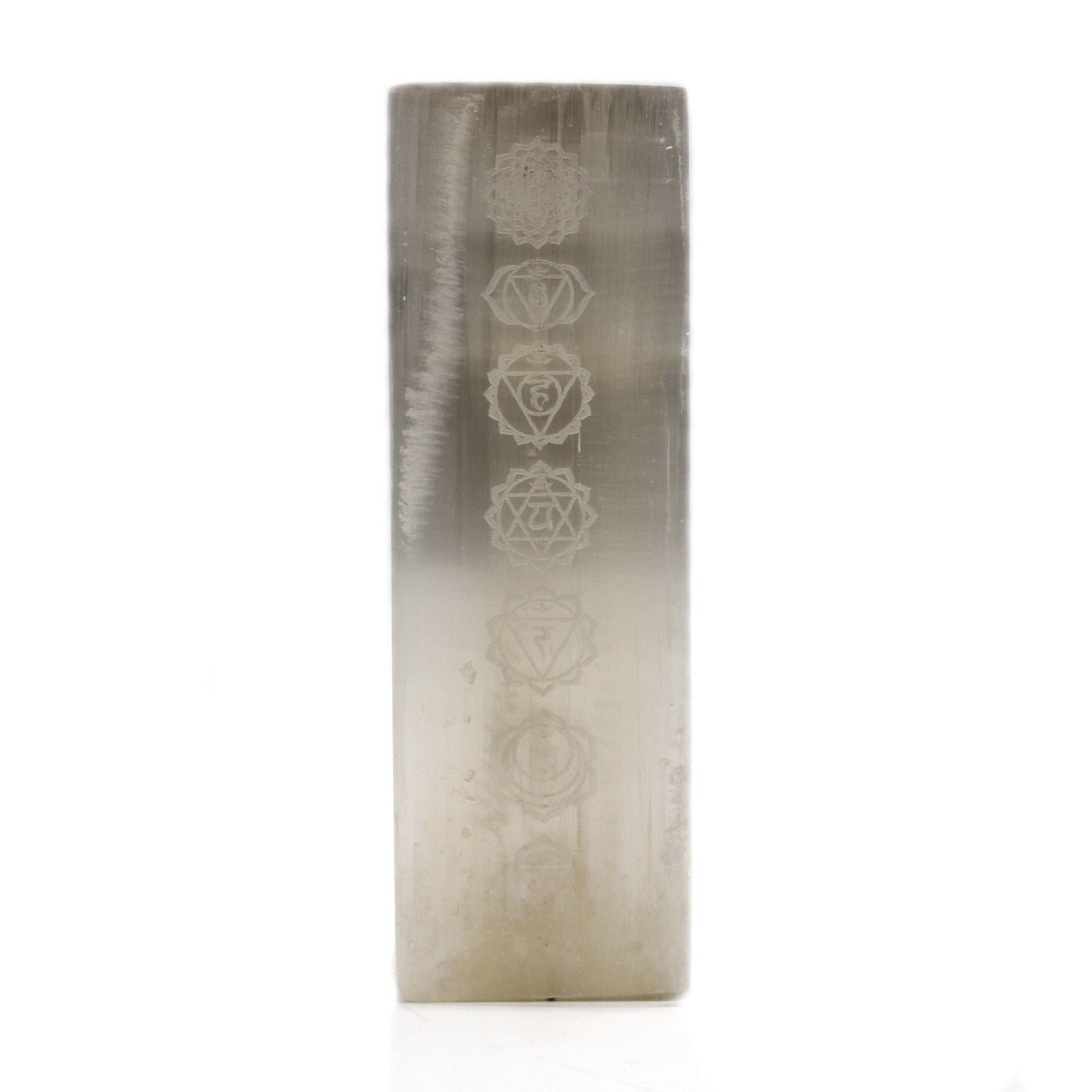 Polished Selenite Block Lamp 25Cm Chakra Lamp featuring satin white sheen and fibrous texture - Luna Panther