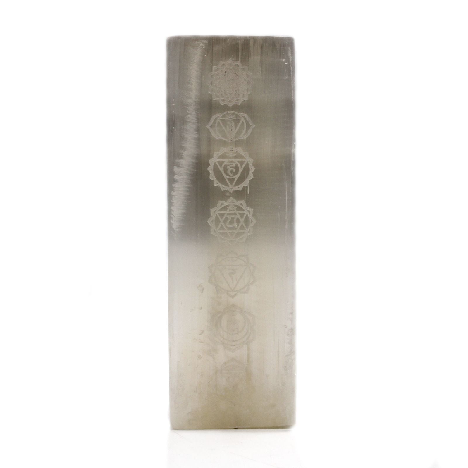Polished Selenite Block Lamp 25Cm Chakra Lamp featuring satin white sheen and fibrous texture - Luna Panther