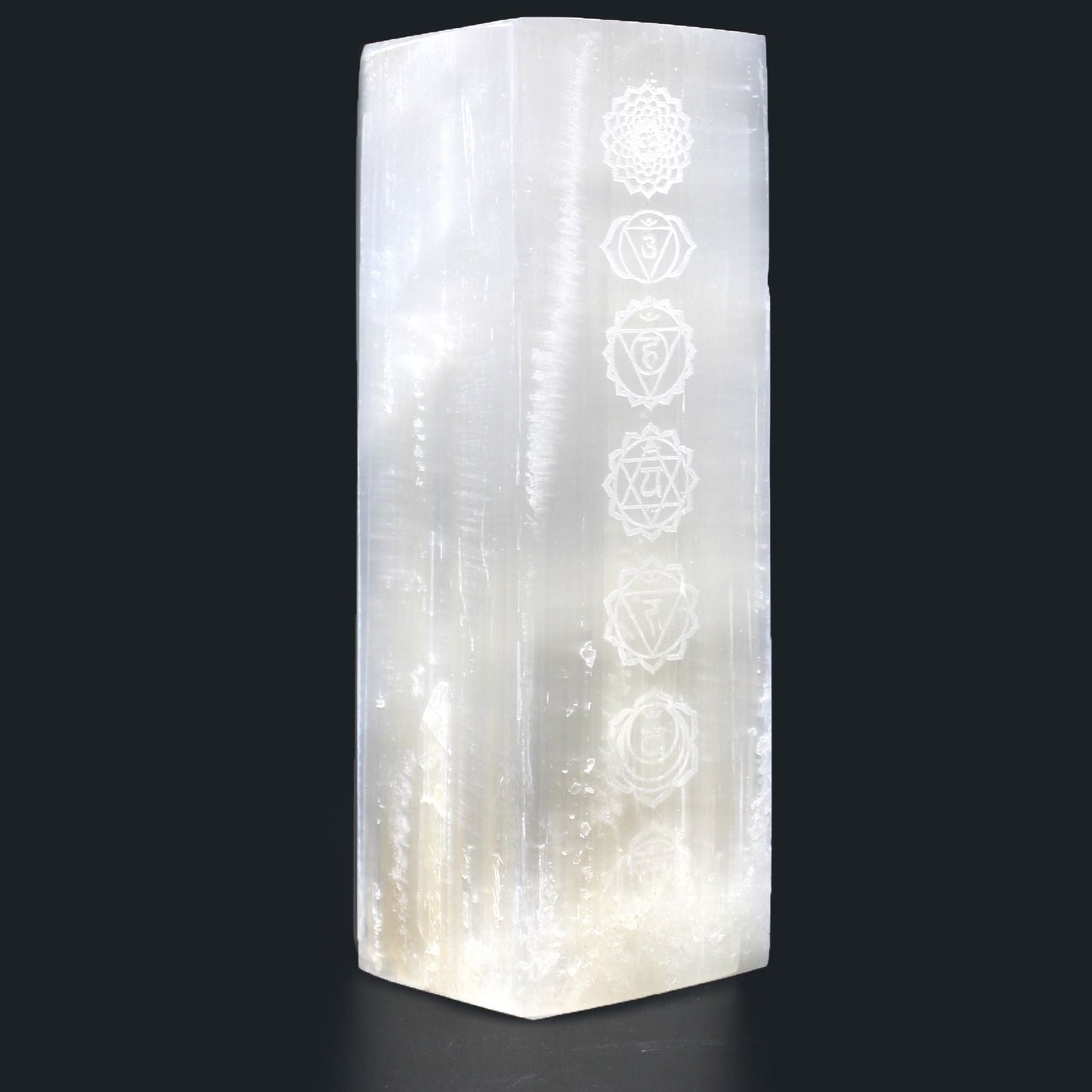 Polished Selenite Block Lamp 25Cm Chakra Lamp featuring satin white sheen and fibrous texture - Luna Panther