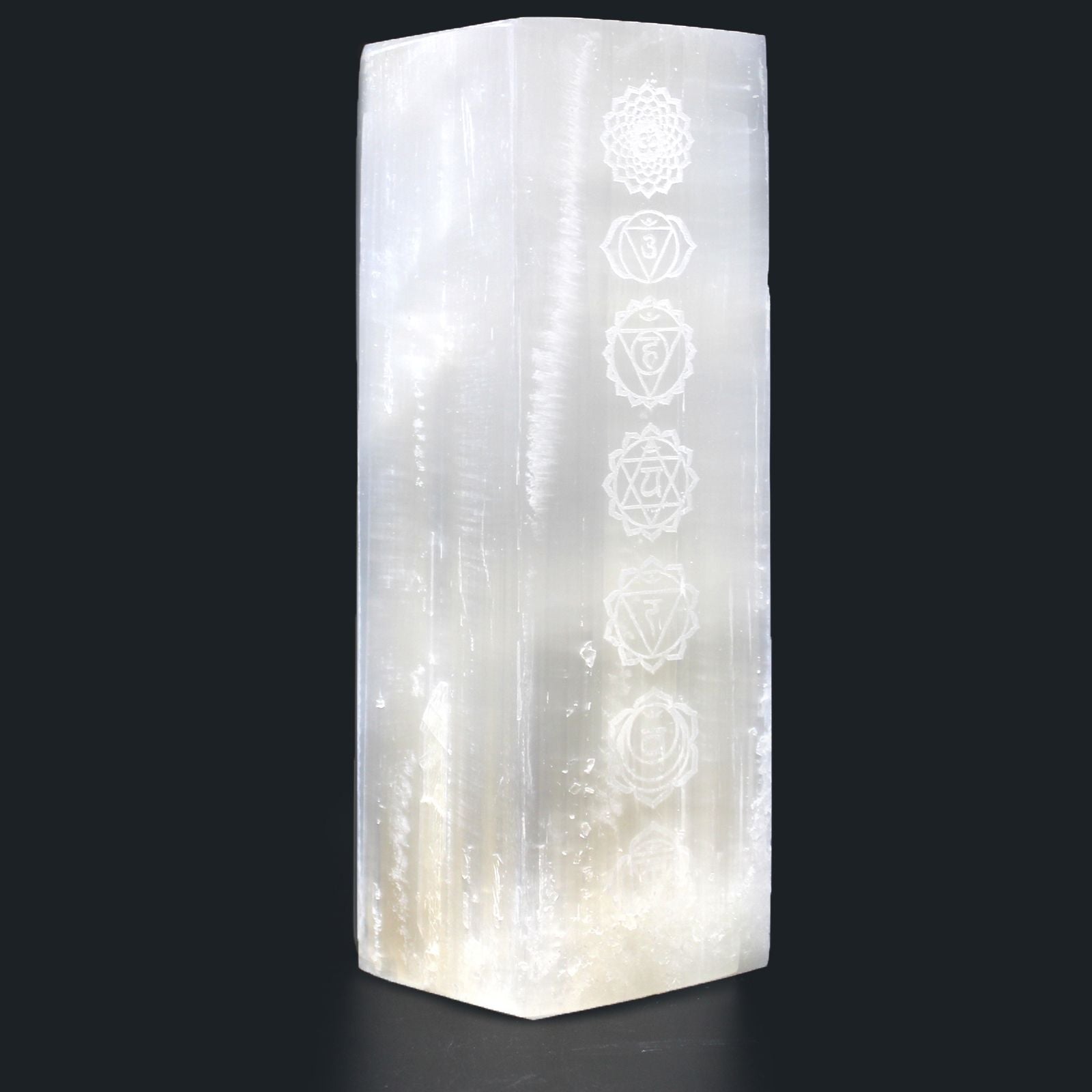Polished Selenite Block Lamp 25Cm Chakra Lamp featuring satin white sheen and fibrous texture - Luna Panther