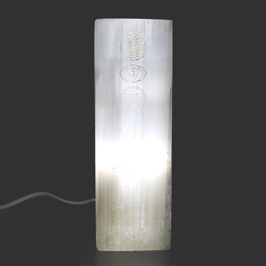 Polished Selenite Block Lamp 25Cm Chakra Lamp featuring satin white sheen and fibrous texture - Luna Panther alternate view
