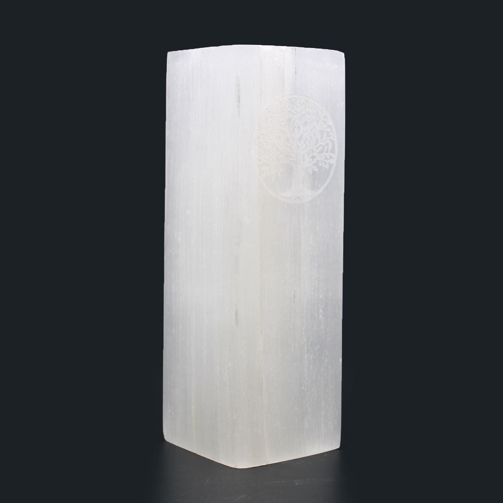 Polished Selenite Block Lamp 25Cm Tree Of Life featuring satin white sheen and fibrous texture - Luna Panther
