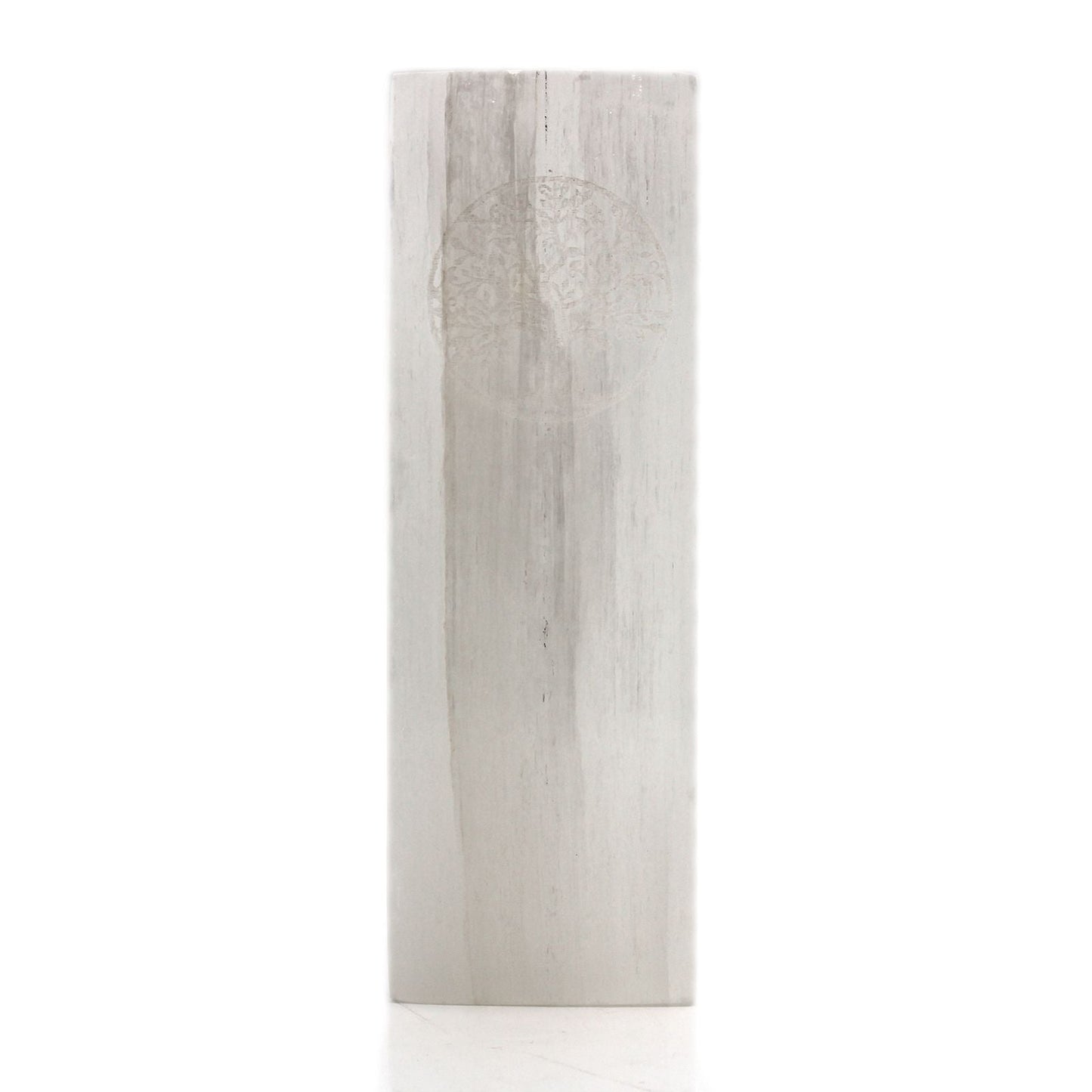Polished Selenite Block Lamp 25Cm Tree Of Life featuring satin white sheen and fibrous texture - Luna Panther