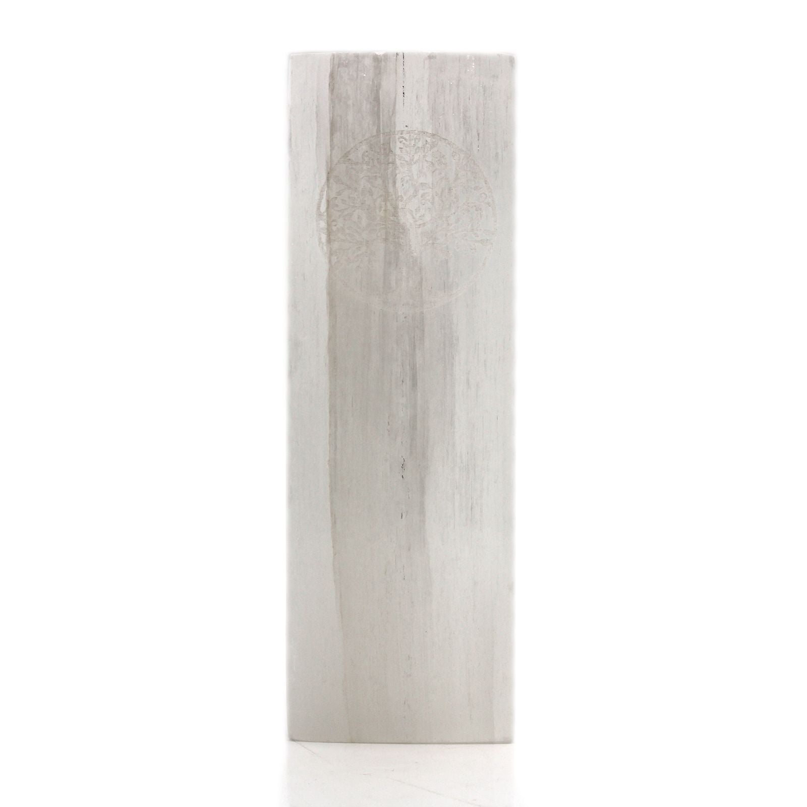 Polished Selenite Block Lamp 25Cm Tree Of Life featuring satin white sheen and fibrous texture - Luna Panther
