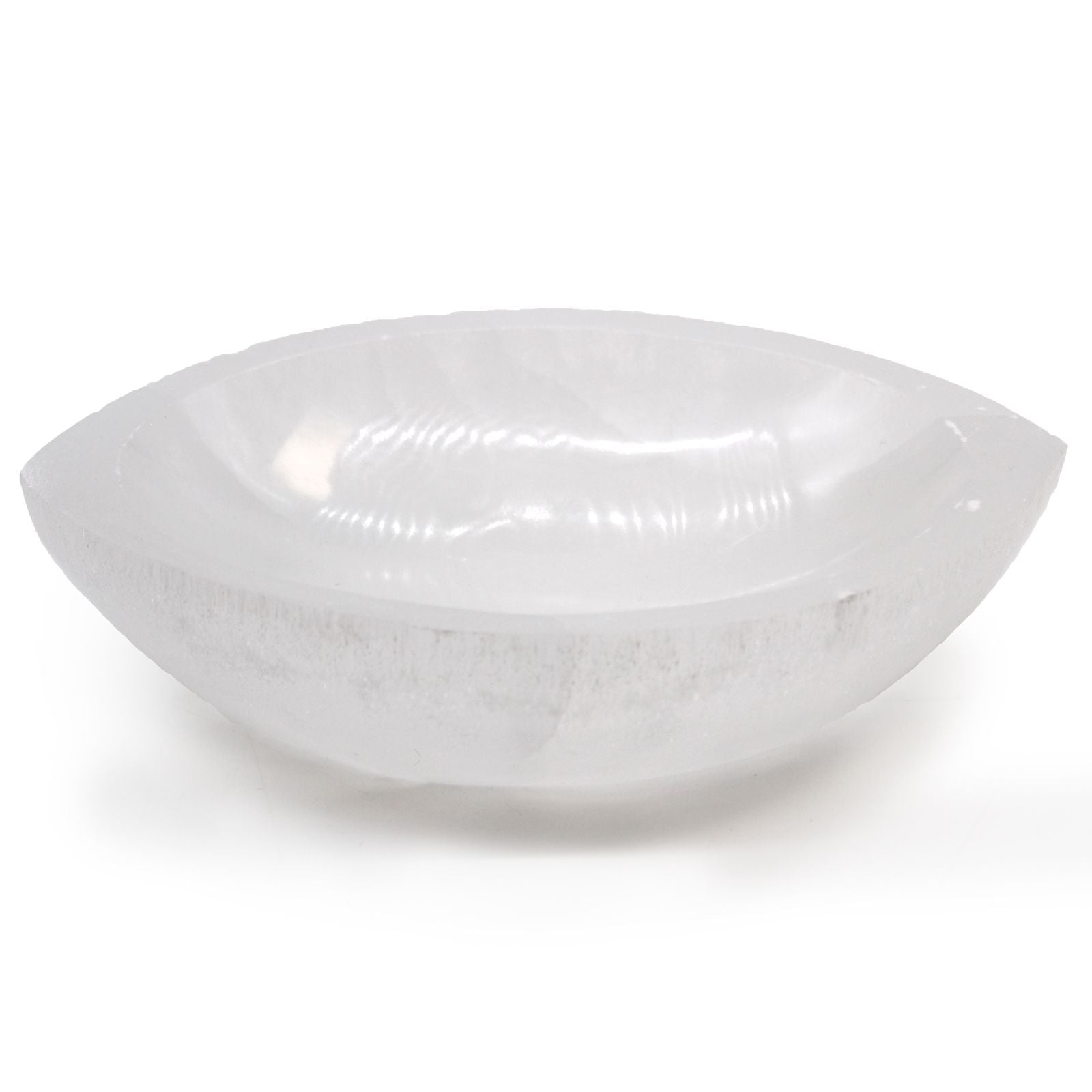 Polished Selenite Eye Bowl - 15cm featuring satin white sheen and fibrous texture - Luna Panther