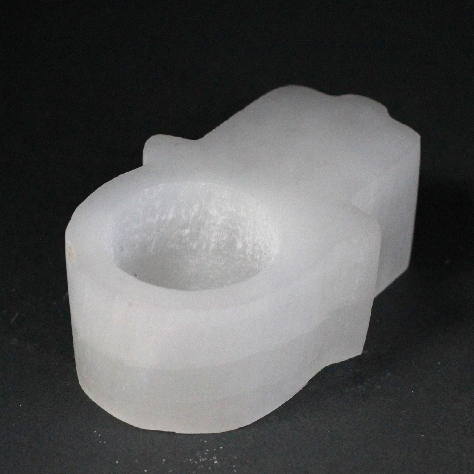 Polished Selenite Hamsa Candle Holder featuring satin white sheen and fibrous texture - Luna Panther