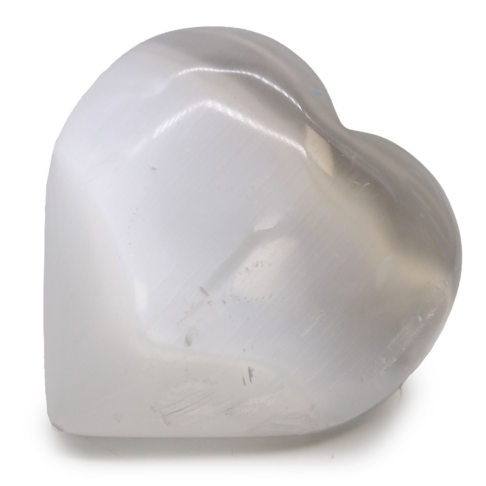 Polished Selenite Heart - 10 cm featuring satin white sheen and fibrous texture - Luna Panther