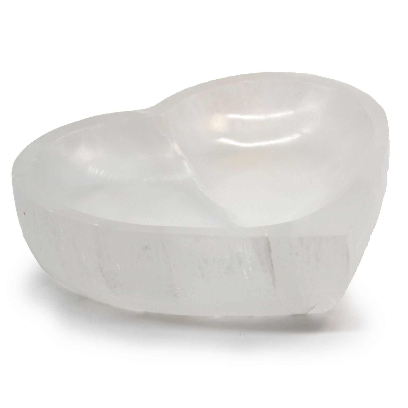 Polished Selenite Heart Bowl - 15cm featuring satin white sheen and fibrous texture - Luna Panther