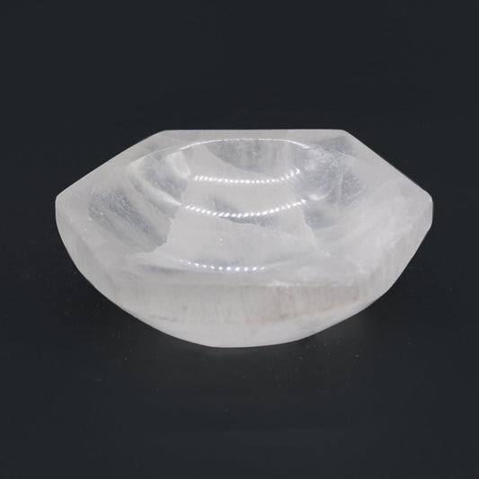 Polished Selenite Hex Bowl - 10cm featuring satin white sheen and fibrous texture - Luna Panther