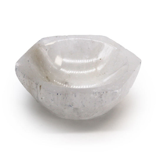 Polished Selenite Hex Bowl - 6cm featuring satin white sheen and fibrous texture - Luna Panther