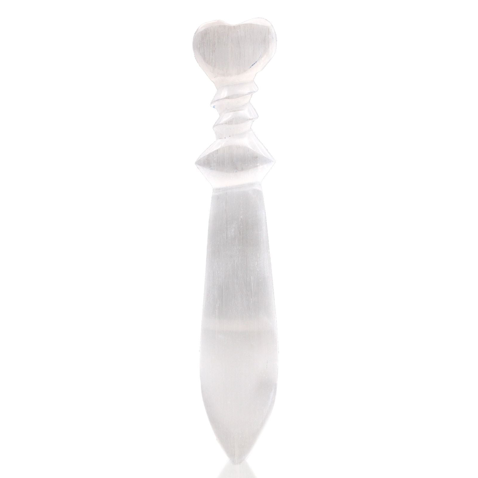 Polished Selenite Lrg Ritual Knife - Spiral (25cm) featuring satin white sheen and fibrous texture - Luna Panther