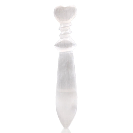 Polished Selenite Lrg Ritual Knife - Spiral (25cm) featuring satin white sheen and fibrous texture - Luna Panther