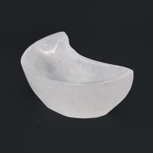 Polished Selenite Moon Bowl - 10cm featuring satin white sheen and fibrous texture - Luna Panther