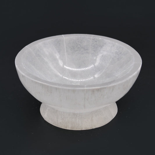 Polished Selenite Ritual Bowl - 10cm featuring satin white sheen and fibrous texture - Luna Panther