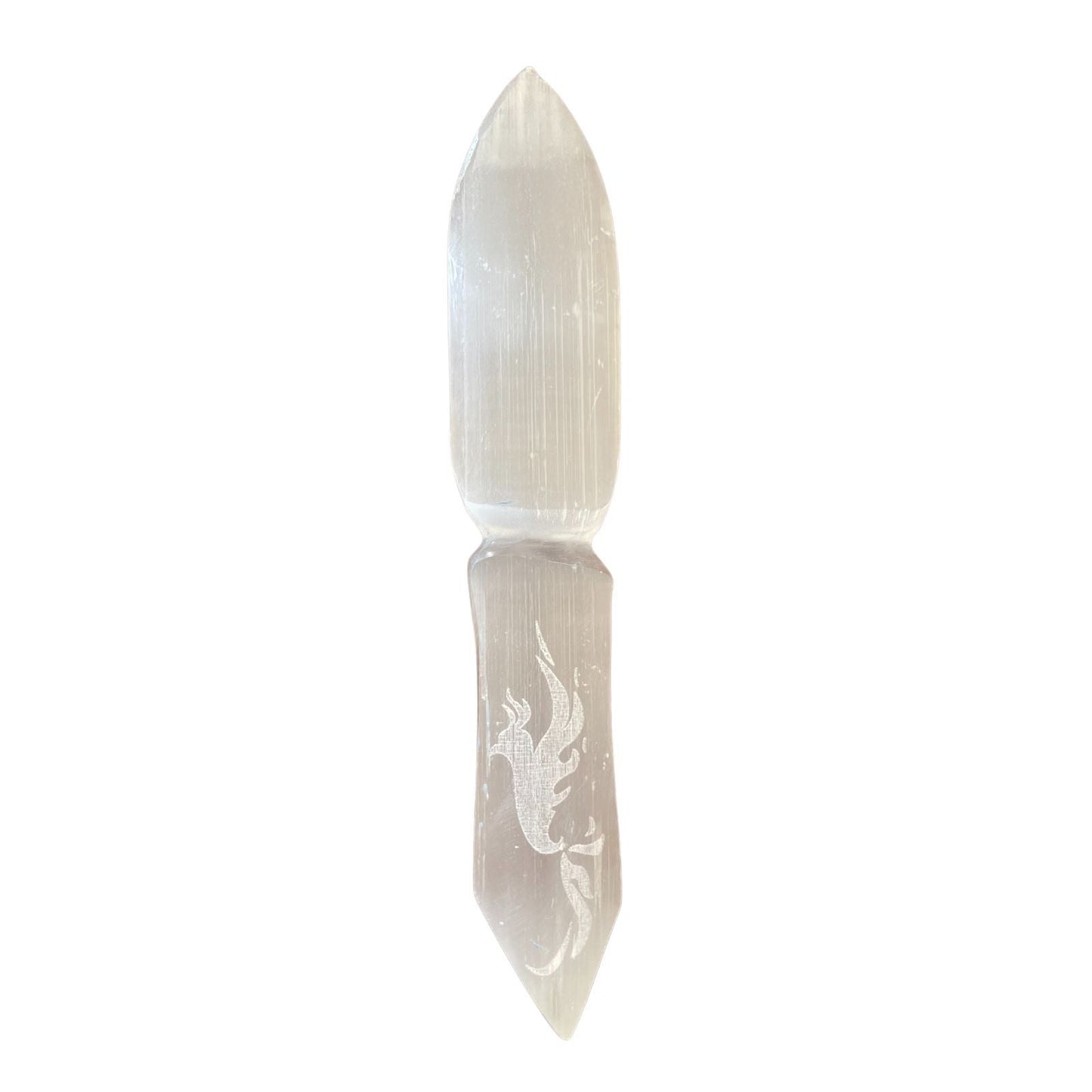 Polished Selenite Ritual Knife - Letting go of the past featuring satin white sheen and fibrous texture - Luna Panther