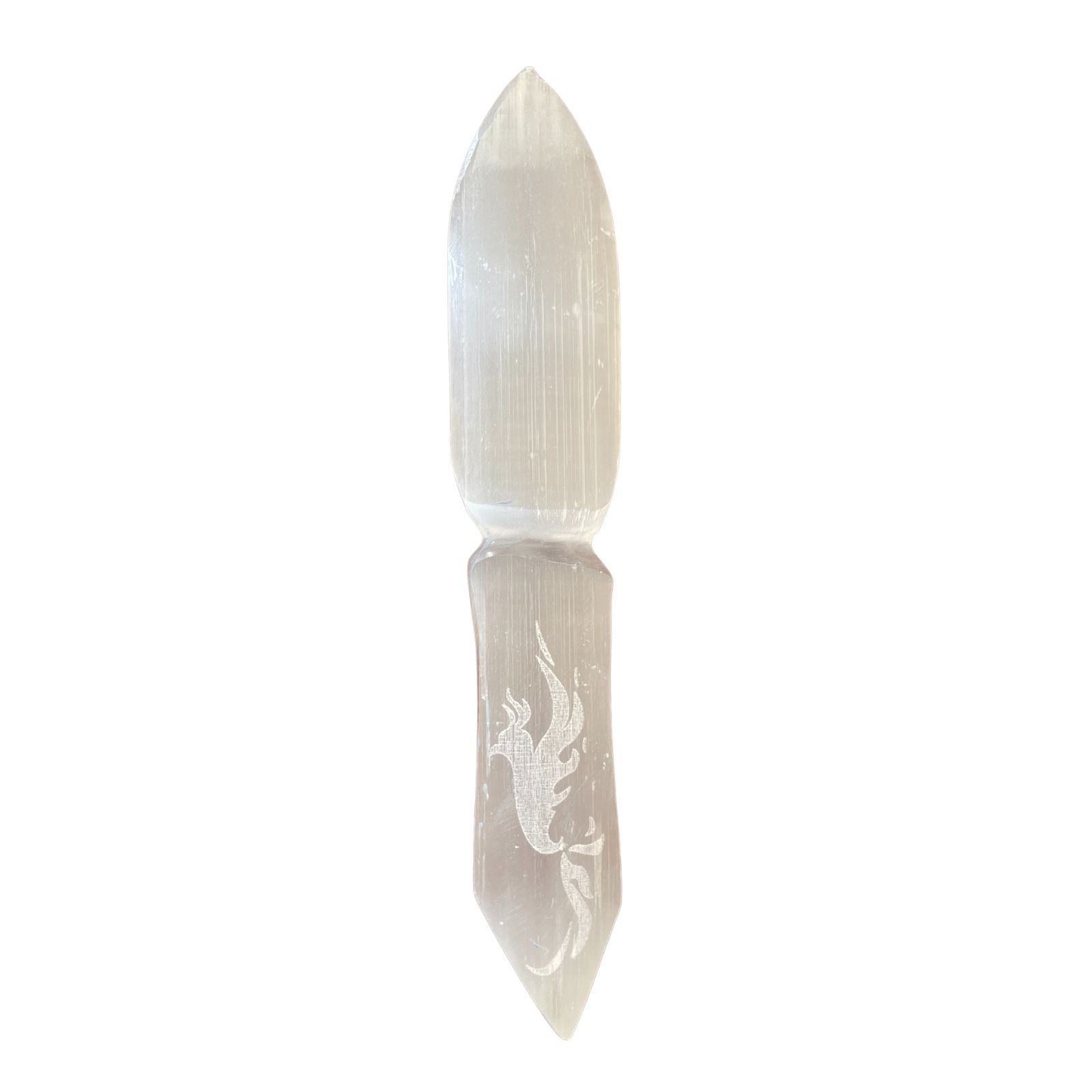 Polished Selenite Ritual Knife - Letting go of the past featuring satin white sheen and fibrous texture - Luna Panther