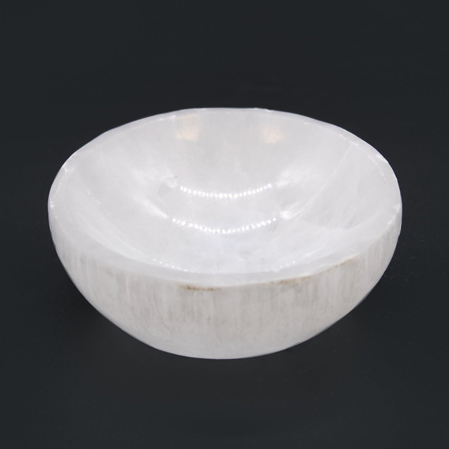 Polished Selenite Round Bowl - 10cm featuring satin white sheen and fibrous texture - Luna Panther