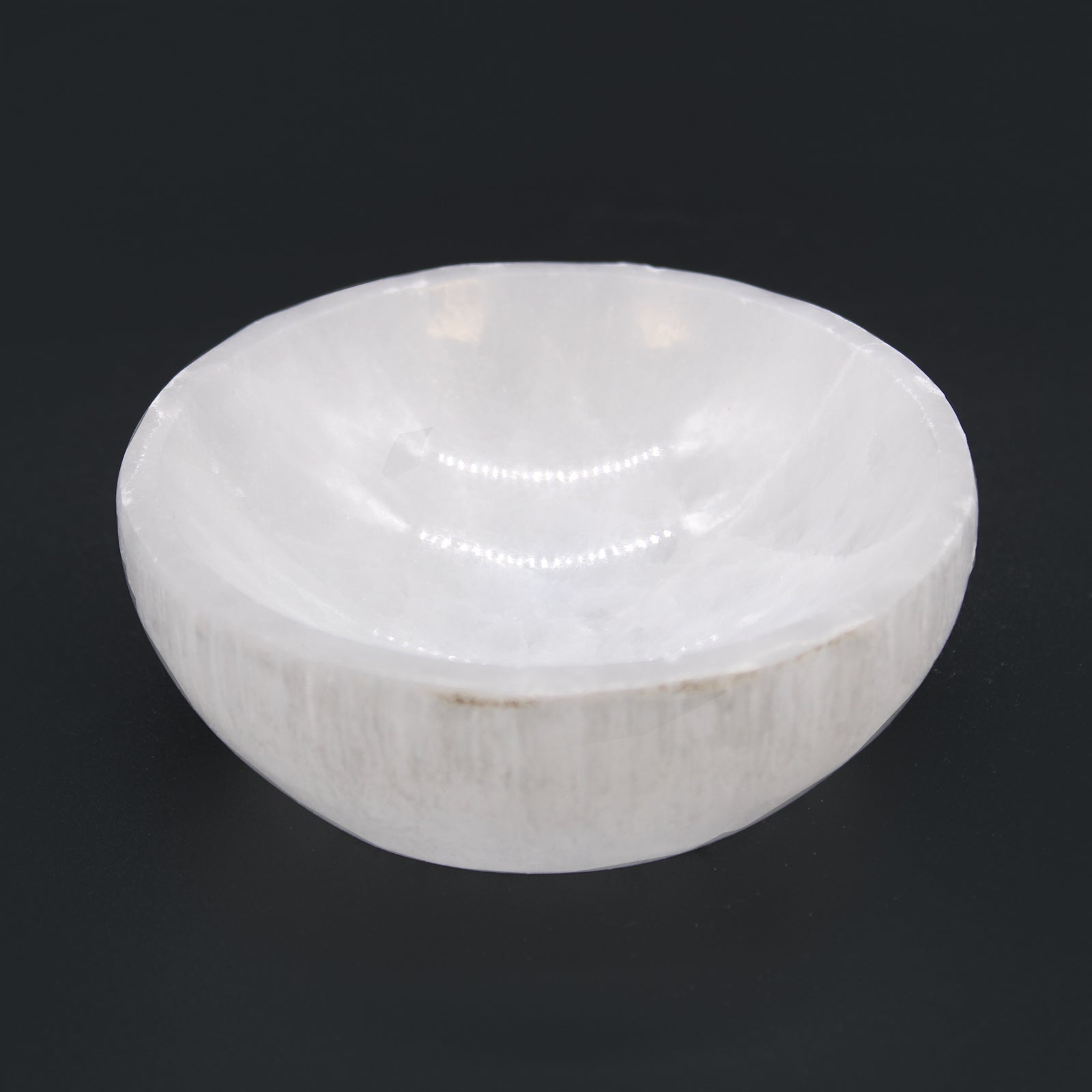 Polished Selenite Round Bowl - 10cm featuring satin white sheen and fibrous texture - Luna Panther