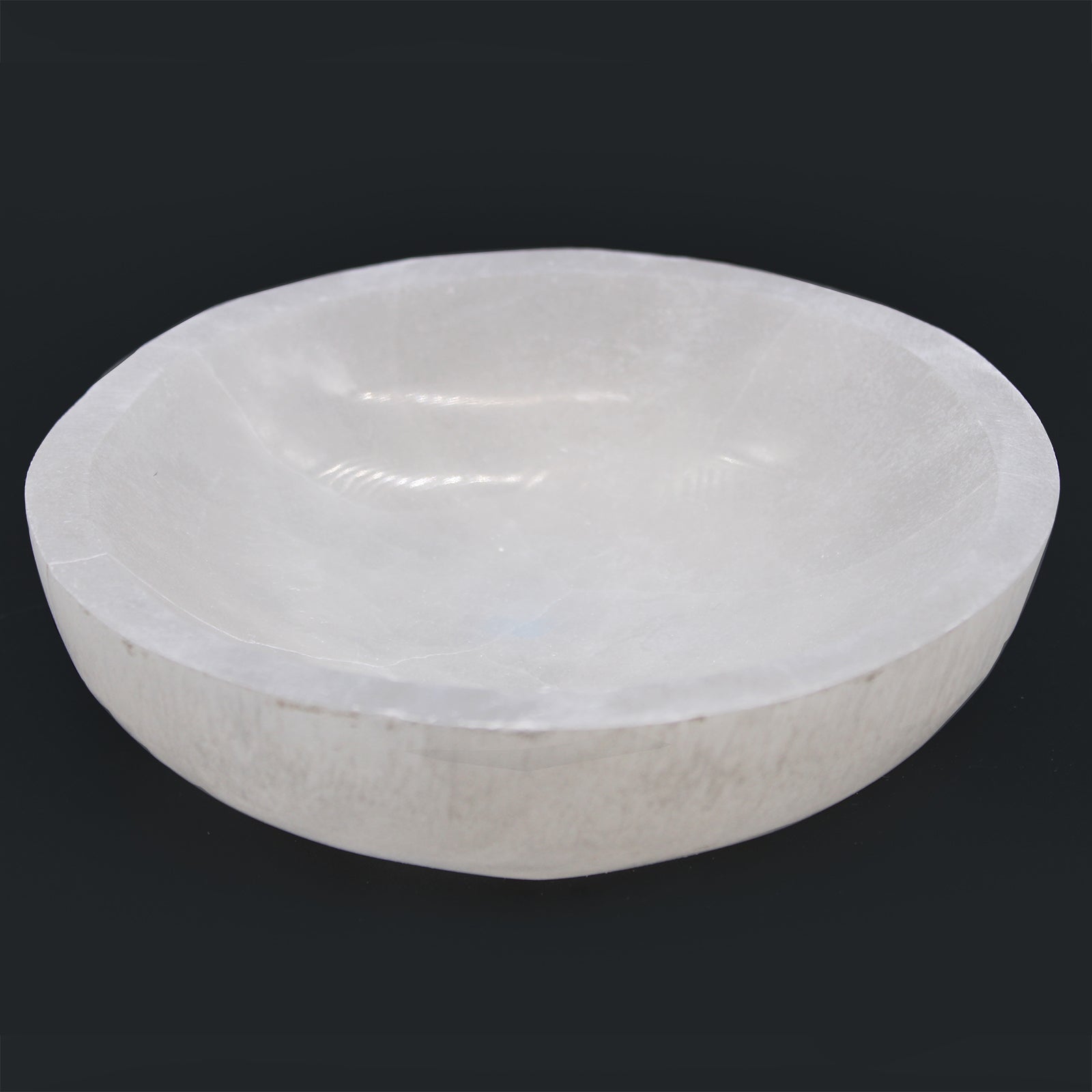 Polished Selenite Round Bowl - 15cm featuring satin white sheen and fibrous texture - Luna Panther