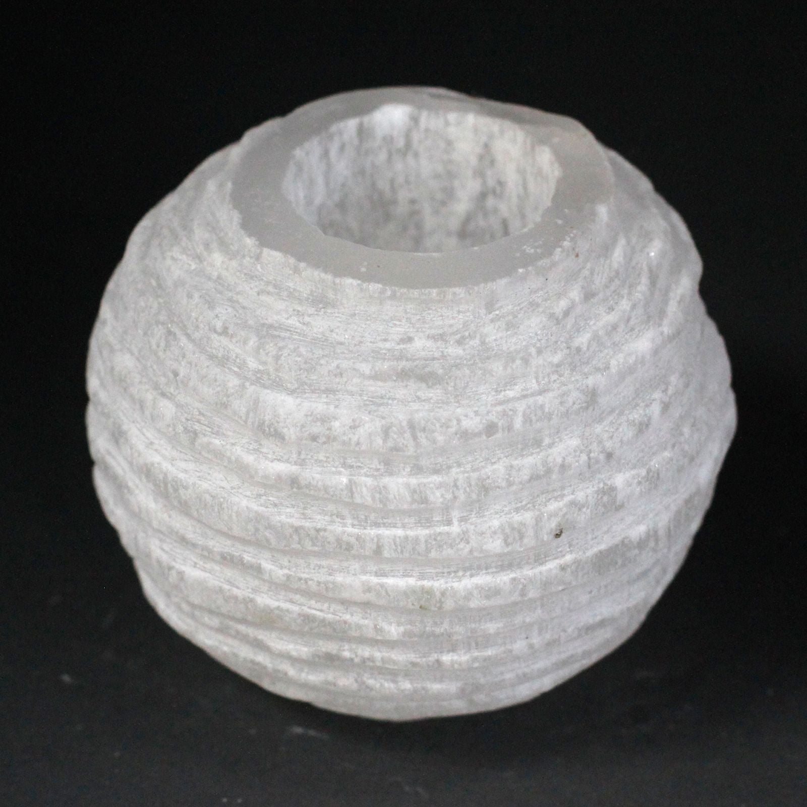 Polished Selenite Snowball Candle Holder - 8 cm featuring satin white sheen and fibrous texture - Luna Panther
