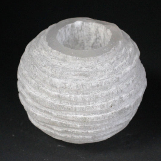 Polished Selenite Snowball Candle Holder - 8 cm featuring satin white sheen and fibrous texture - Luna Panther