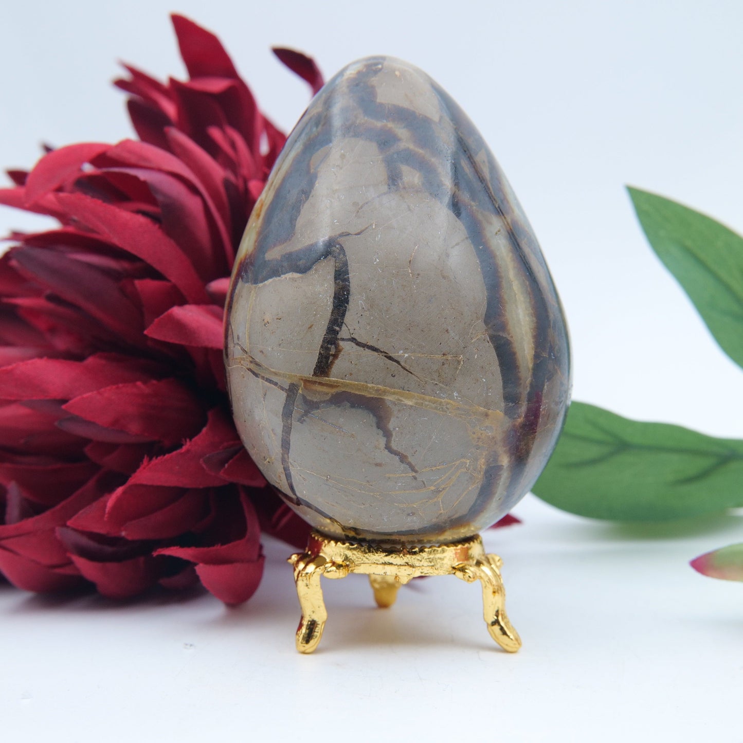 Polished Septeria With Calcite Aragonite Egg 438G featuring warm brown star-like clusters - Luna Panther