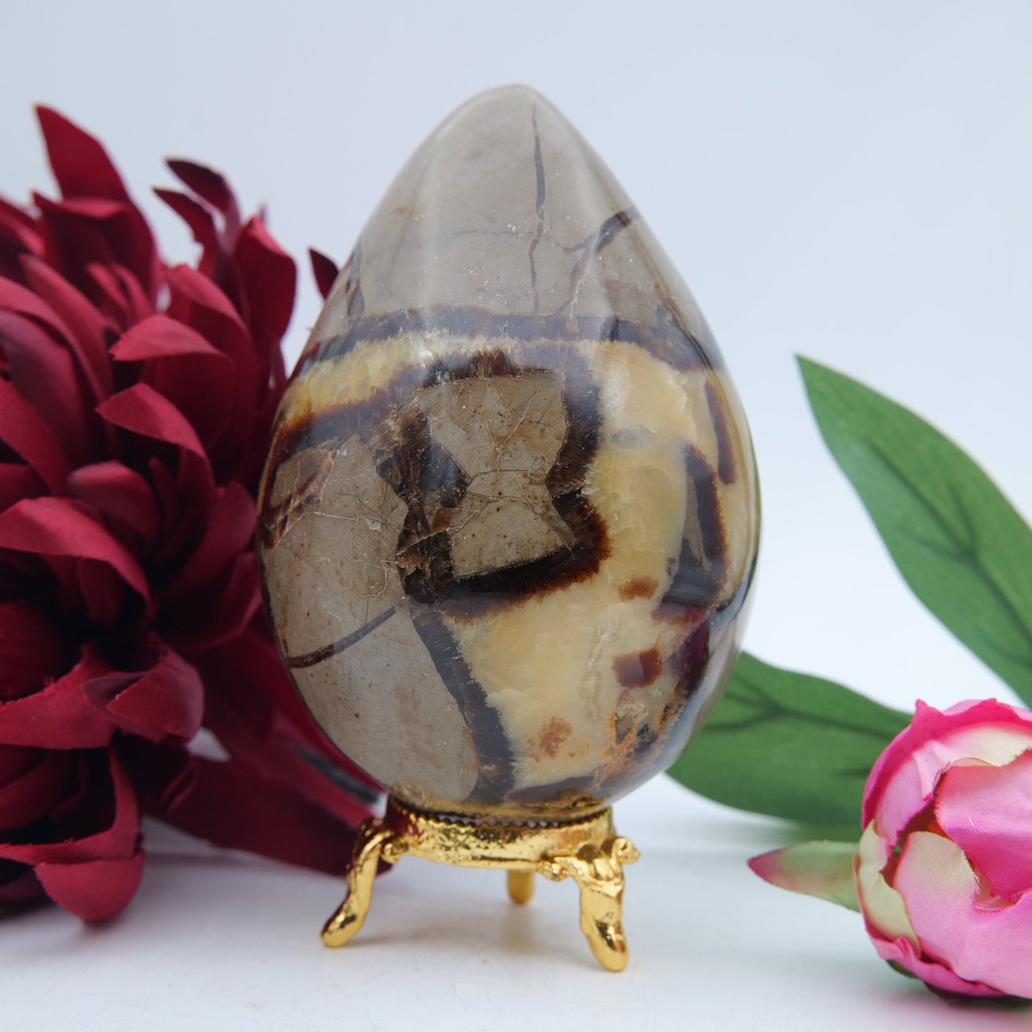 Polished Septeria with Calcite/Aragonite Egg - 593g featuring warm brown star-like clusters - Luna Panther