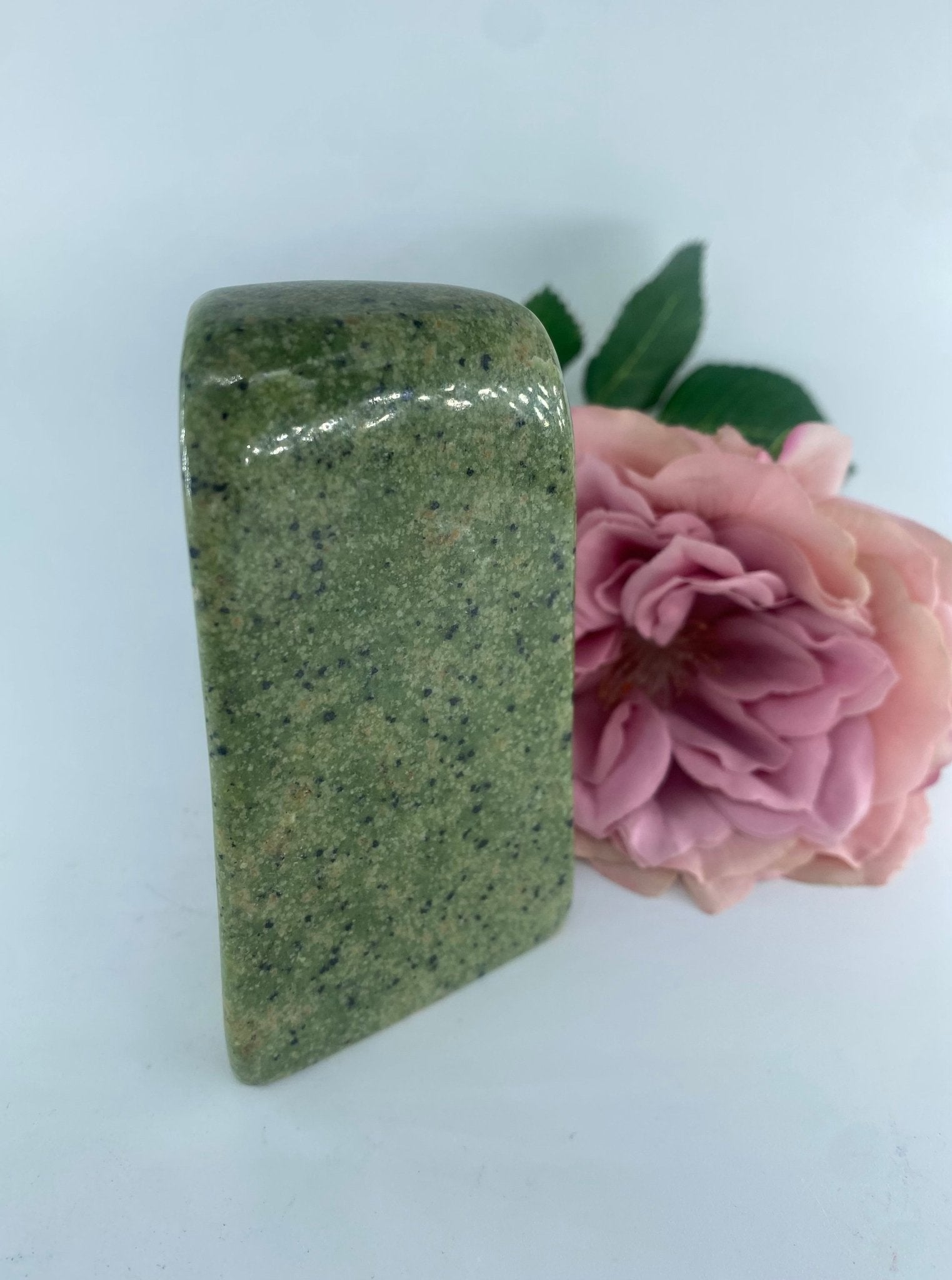 Polished Serpentine Freeform 226 grams featuring mossy green tone with natural veining - Luna Panther