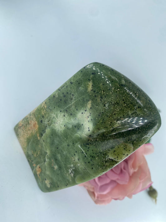 Polished Serpentine Freeform 229 grams featuring mossy green tone with natural veining - Luna Panther