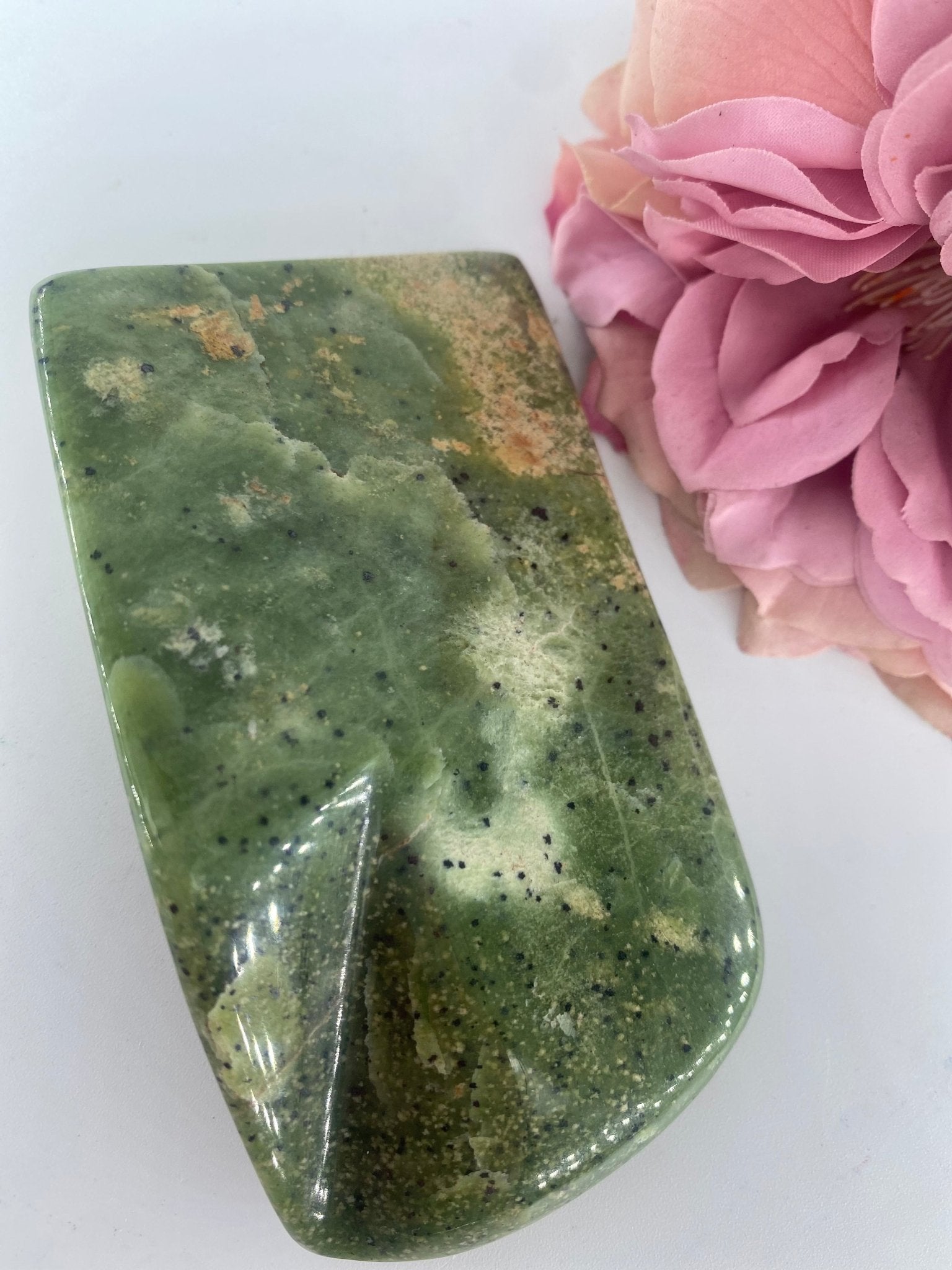 Polished Serpentine Freeform 228 Grams featuring mossy green tone with natural veining - Luna Panther