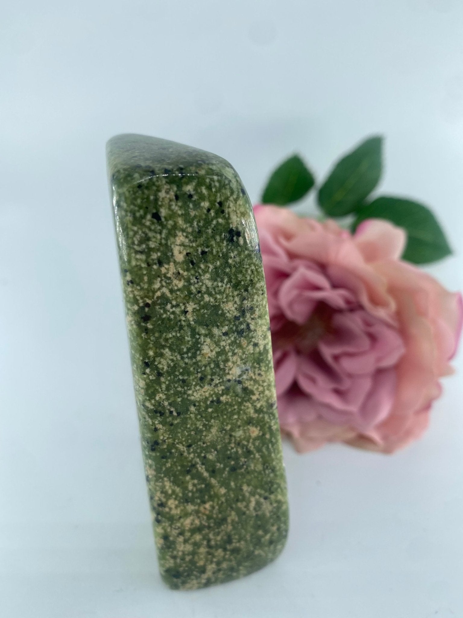 Polished Serpentine Freeform 231 Grams featuring mossy green tone with natural veining - Luna Panther