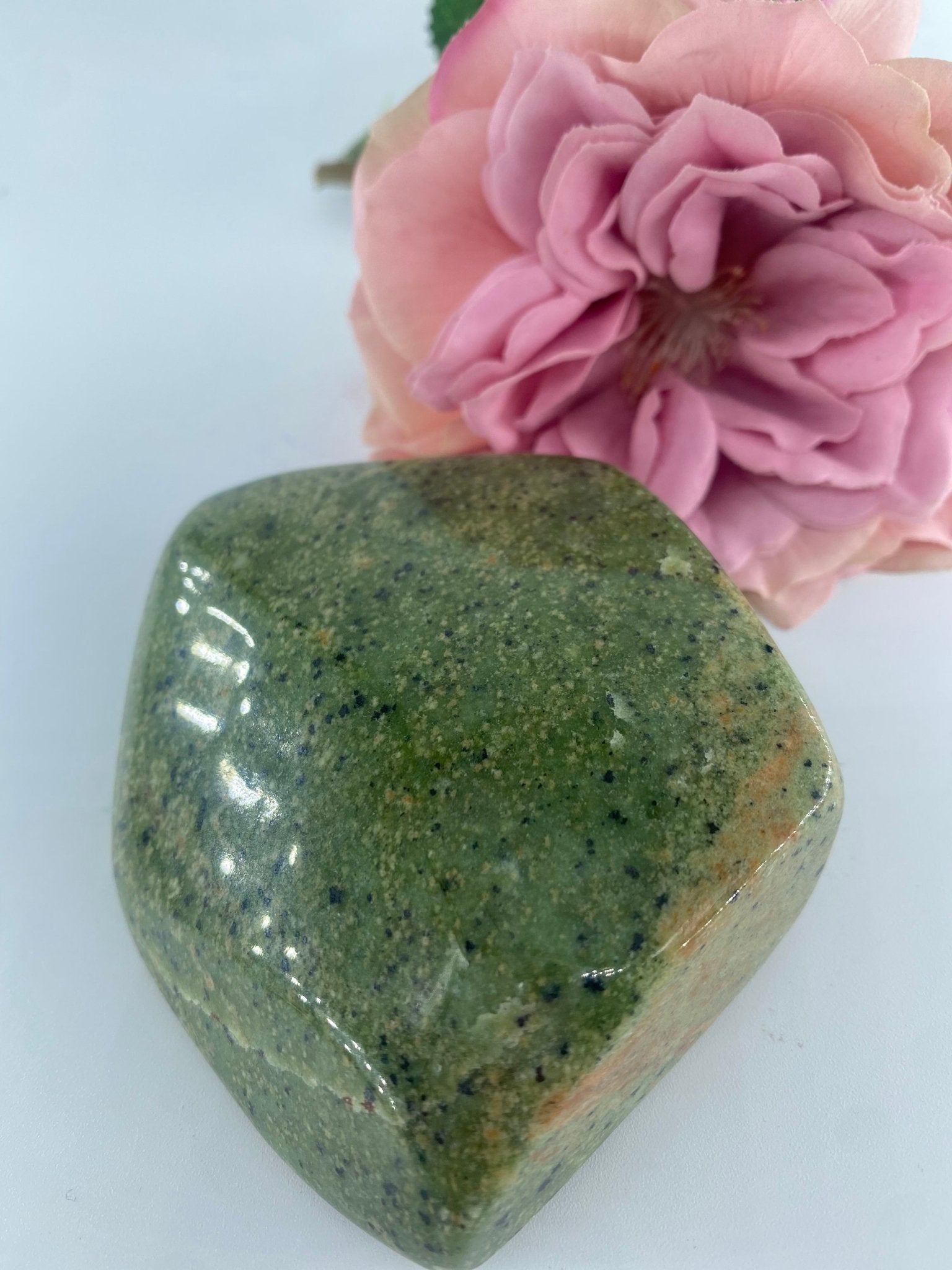 Polished Serpentine Freeform 272 grams featuring mossy green tone with natural veining - Luna Panther