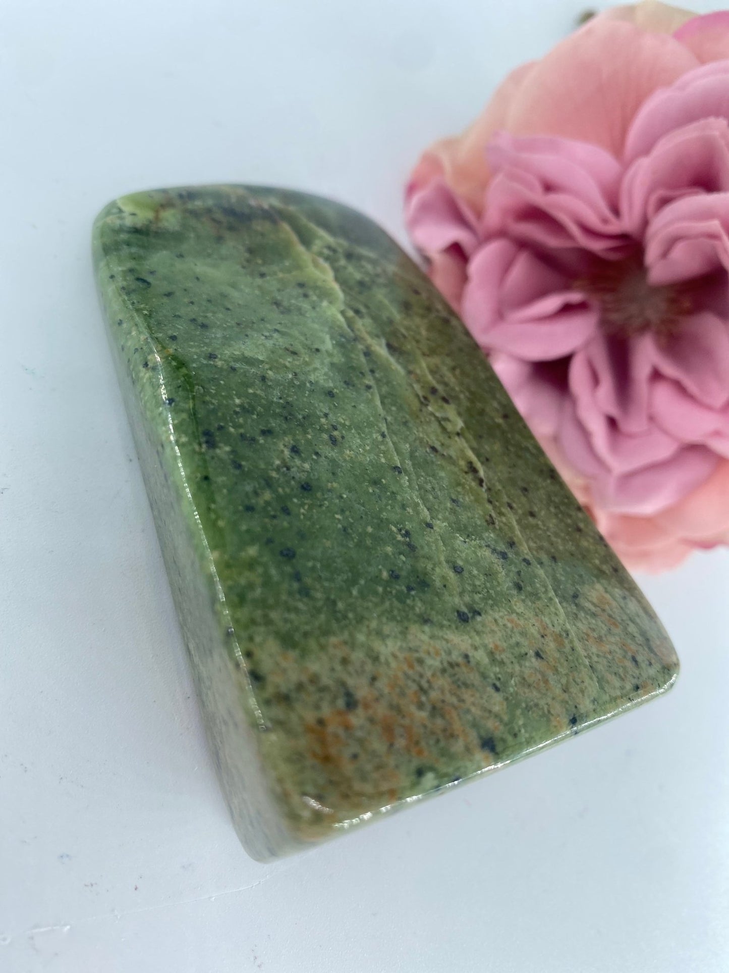 Polished Serpentine Freeform 280 Grams featuring mossy green tone with natural veining - Luna Panther