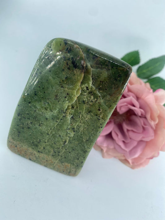 Polished Serpentine Freeform 280 grams featuring mossy green tone with natural veining - Luna Panther
