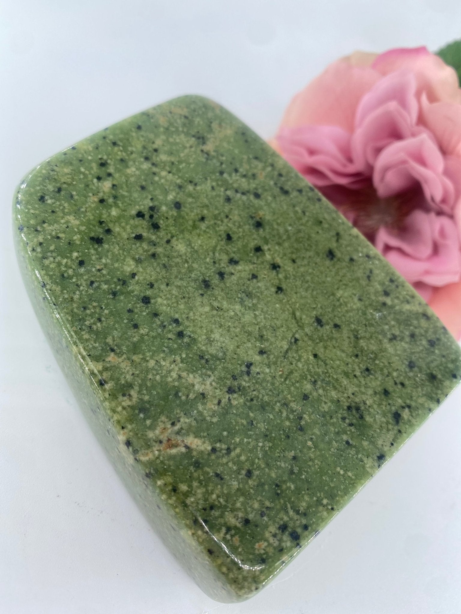 Polished Serpentine Freeform 463 Grams featuring mossy green tone with natural veining - Luna Panther