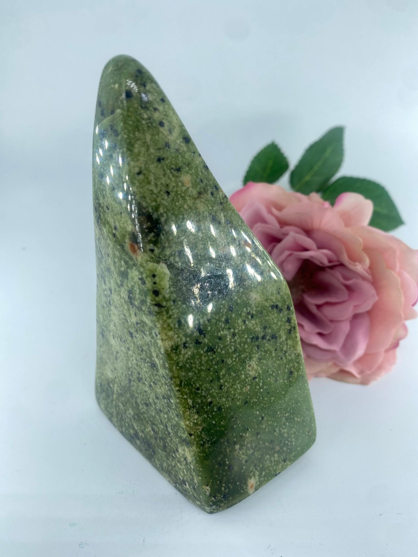 Polished Serpentine Freeform 467 grams featuring mossy green tone with natural veining - Luna Panther