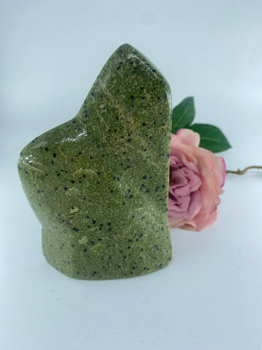 Polished Serpentine Freeform 469 grams featuring mossy green tone with natural veining - Luna Panther