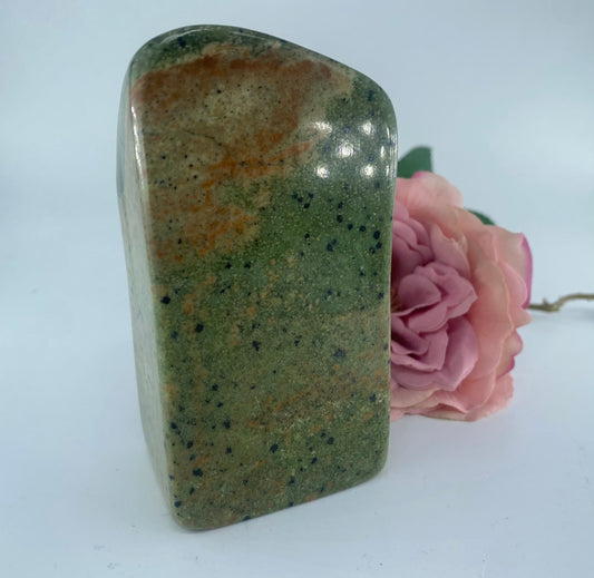 Polished Serpentine Freeform 521 grams featuring mossy green tone with natural veining - Luna Panther
