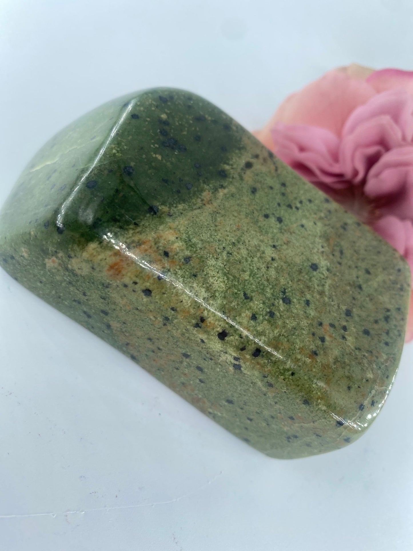 Polished Serpentine Freeform 521 Grams featuring mossy green tone with natural veining - Luna Panther
