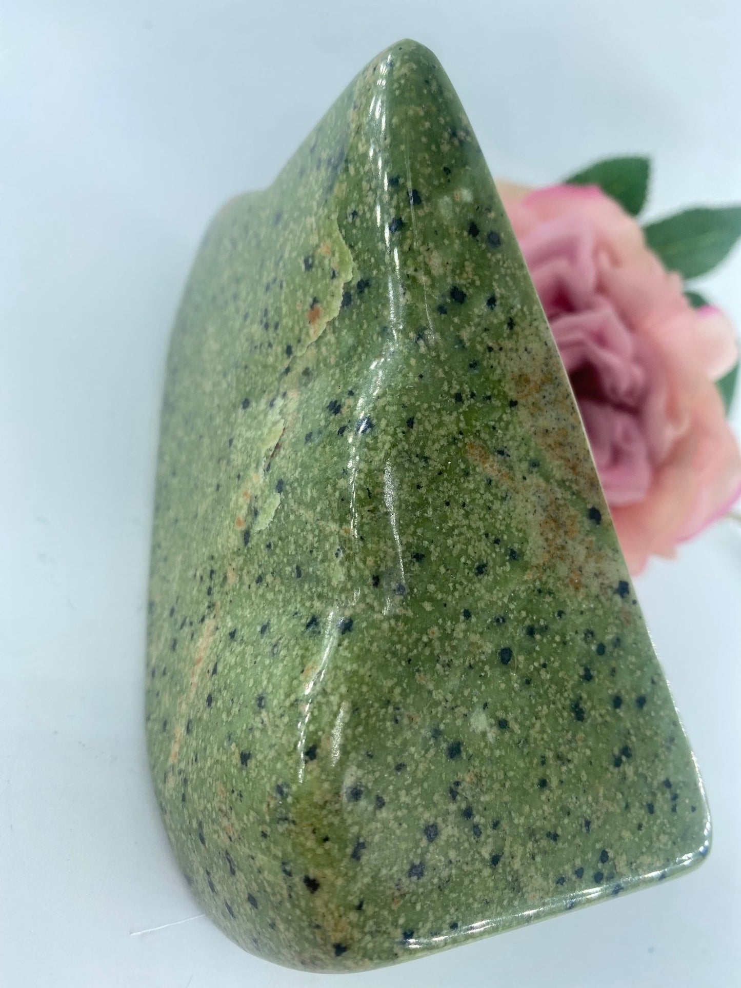 Polished Serpentine Freeform 821 Grams featuring mossy green tone with natural veining - Luna Panther