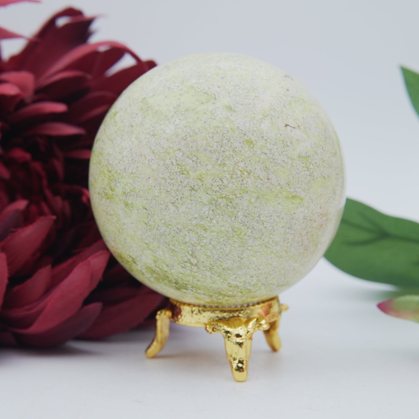 Polished Serpentine Sphere 472g 72mm featuring mossy green tone with natural veining - Luna Panther